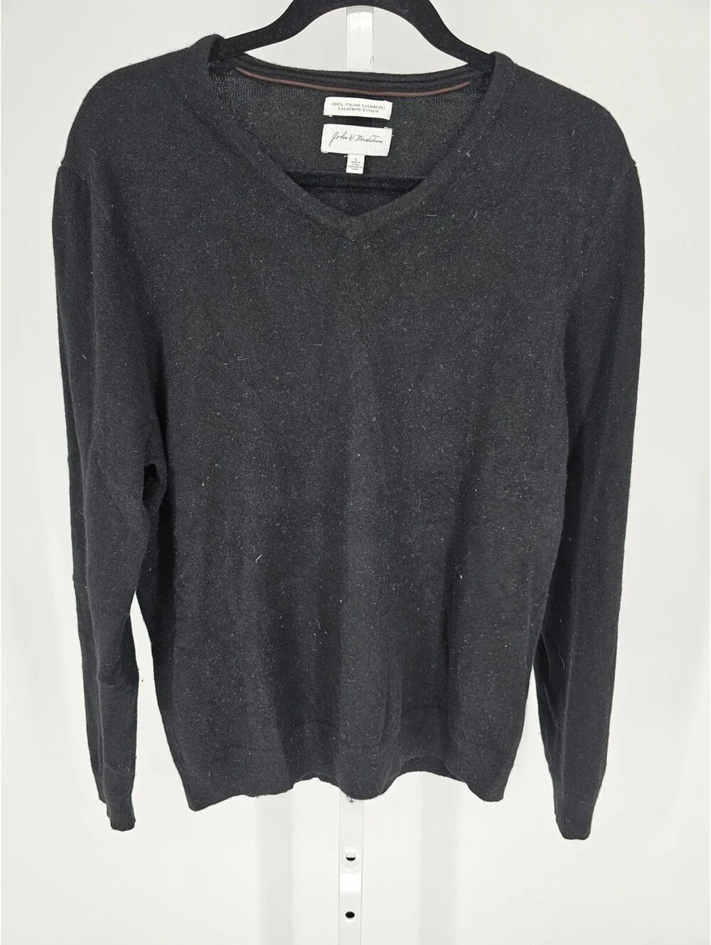 John W Nordstrom Mens Sz L 100% Cashmere Sweater V Neck Solid Black
